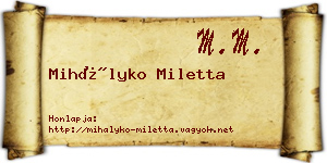 Mihályko Miletta névjegykártya